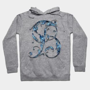 Ornate Blue Silver Letter B Hoodie